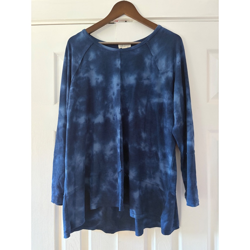 Style & Co Woman Blue Tie Dye Long Sleeve Top 2X Raglan Seam Detail Pullover